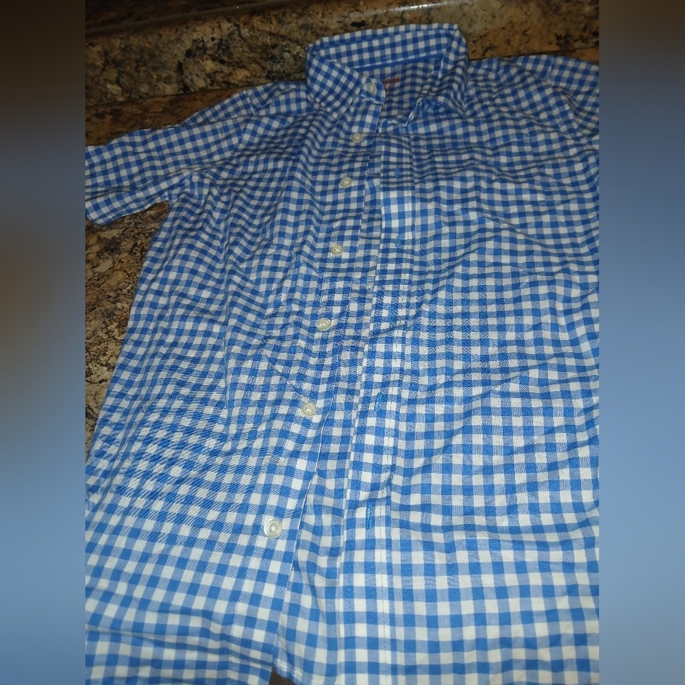 Cat and Jack size large 12/14 blue and white ginghams striped polo style shirt . - Picture 5 of 8